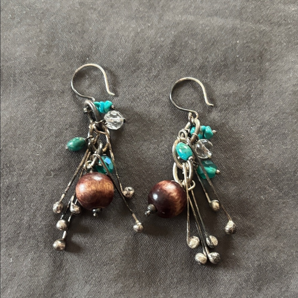 Sterling, turquoise and wood earrings